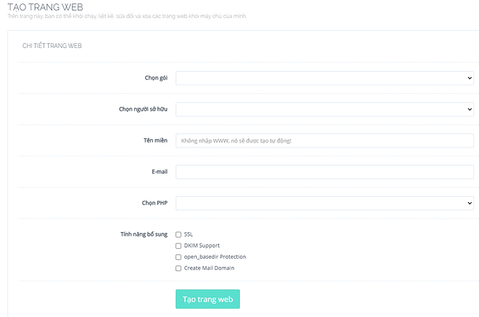 Tạo trang web trên Cyberpanel